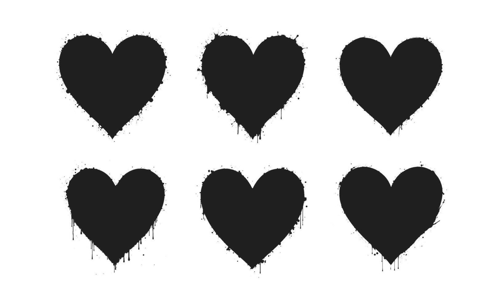 Black grunge hearts collection with dripping paint effect vector