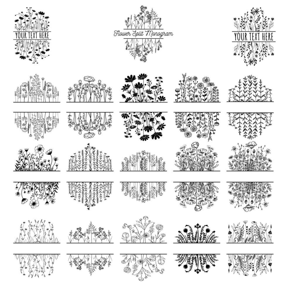Floral Border, Floral Frame Bundle. Flower Split Monogram , Flower vector