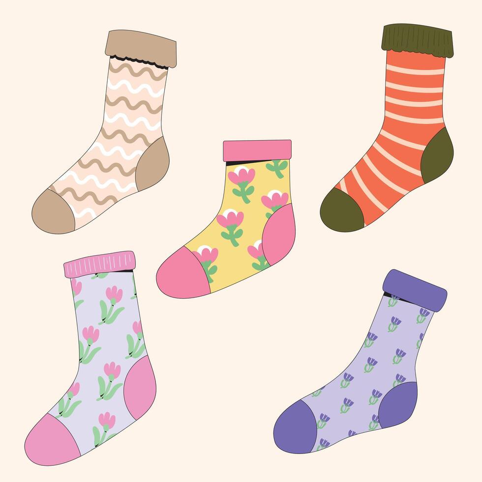 Set colorful sock cartoon illustration vector