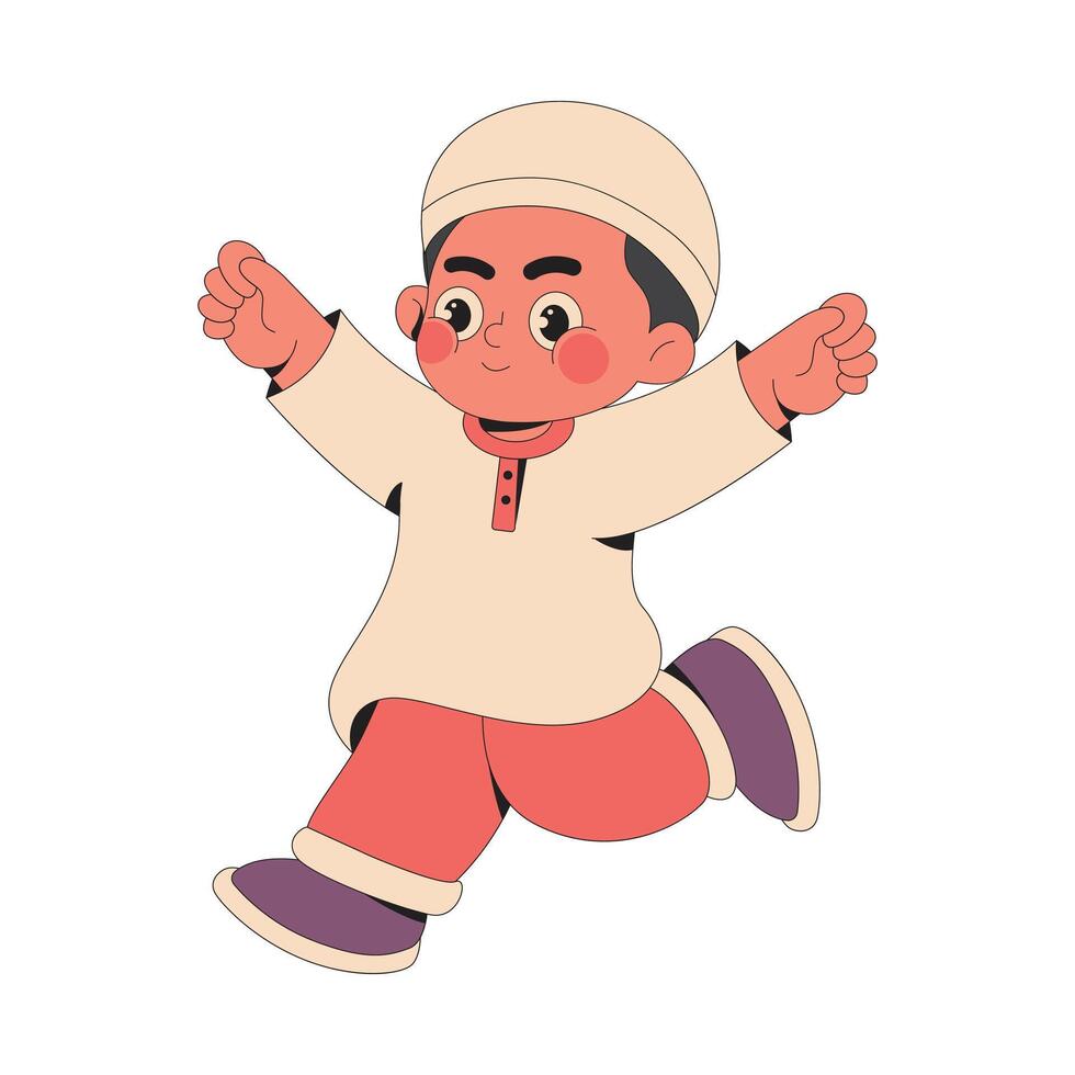 Muslim Boy Jump Cartoon Illustration vector