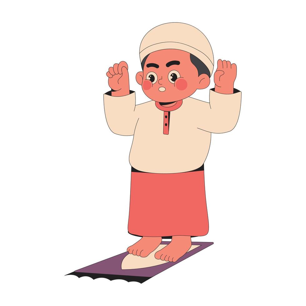 Cute muslim kid doing sholat cartoon illustration vector