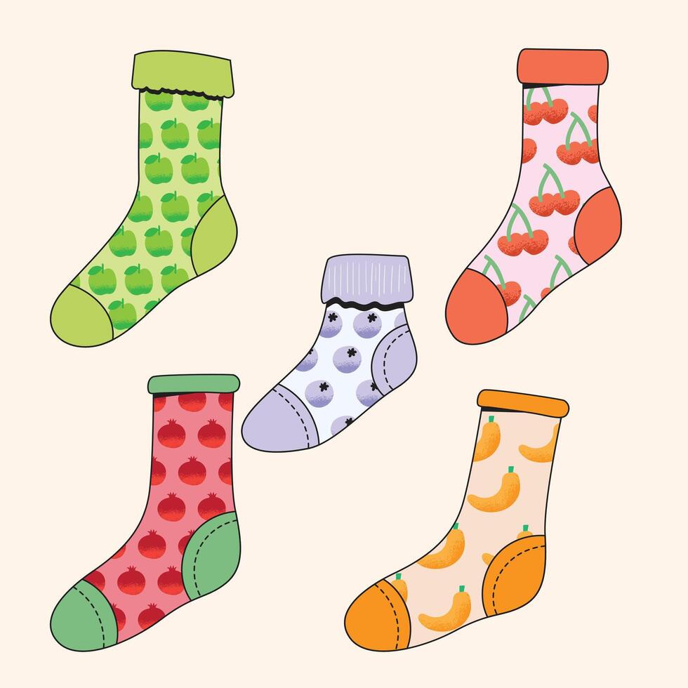 Set sock fruits motive cartoon illustration vector