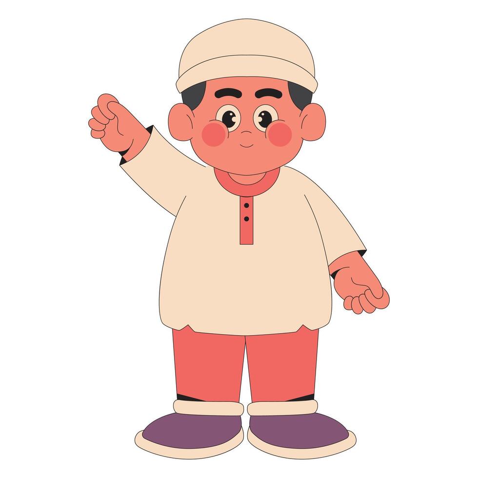 Happy muslim kid character illustration vector