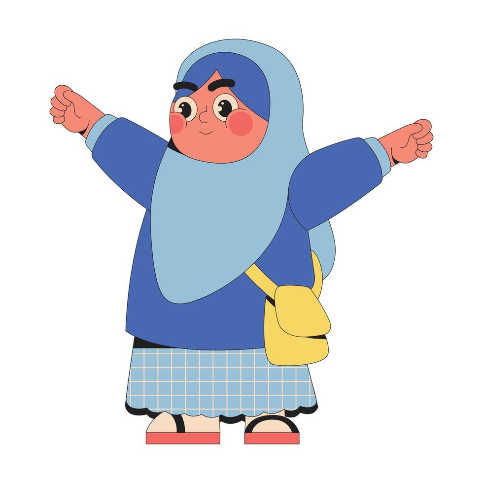Happy Muslim Girl With Sling Bag Cartoon Illustration vector