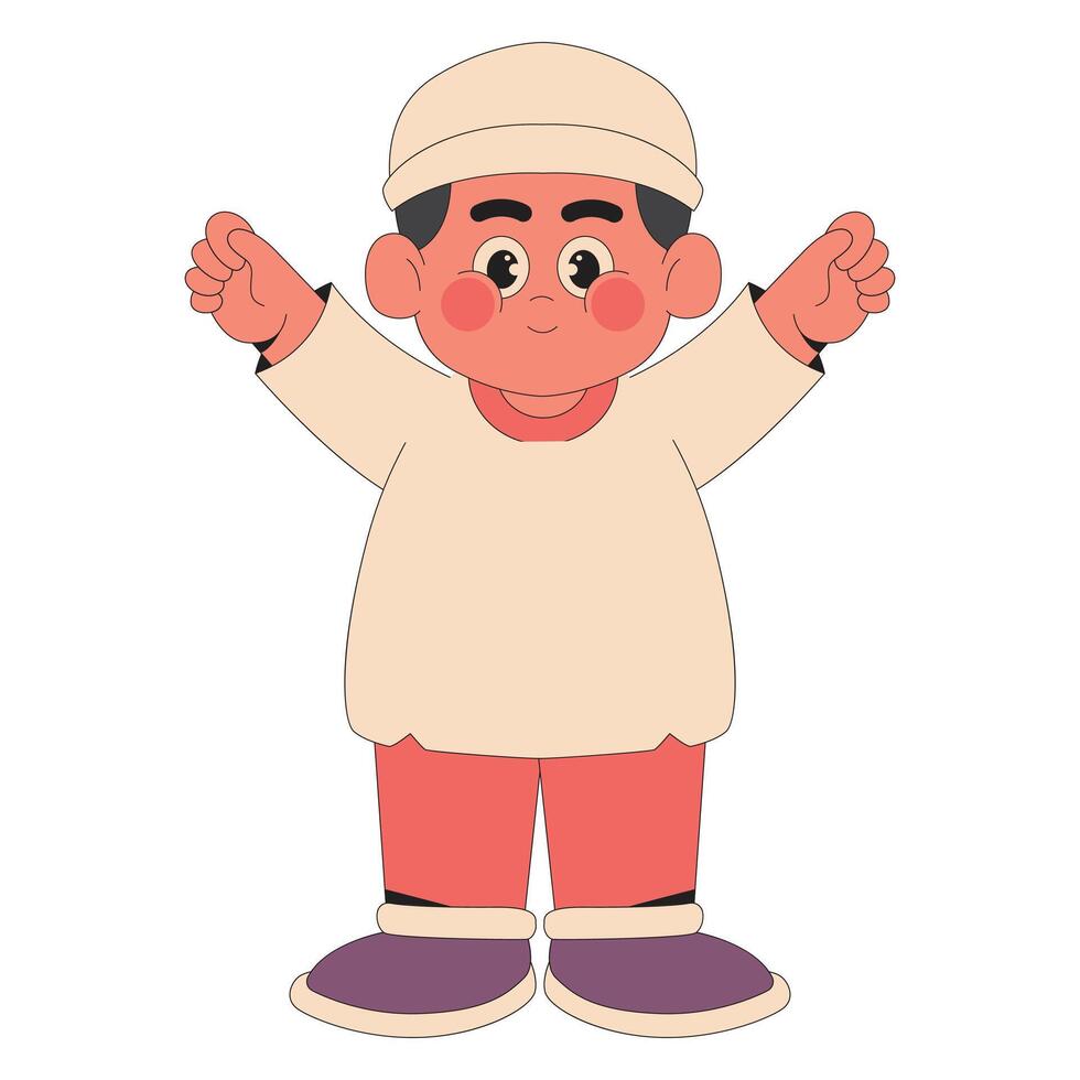 Happy Muslim Boy Cartoon Illustration vector