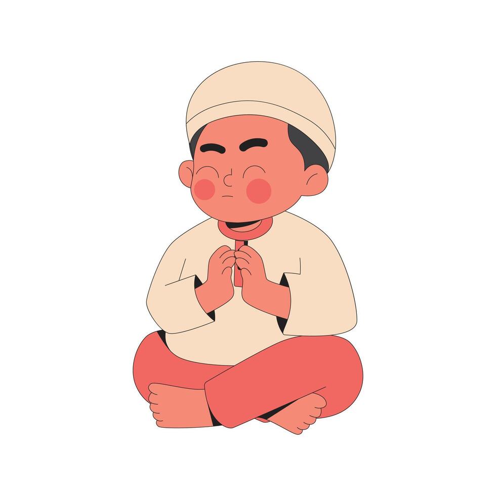Cute muslim boy praying cartoon illustration vector