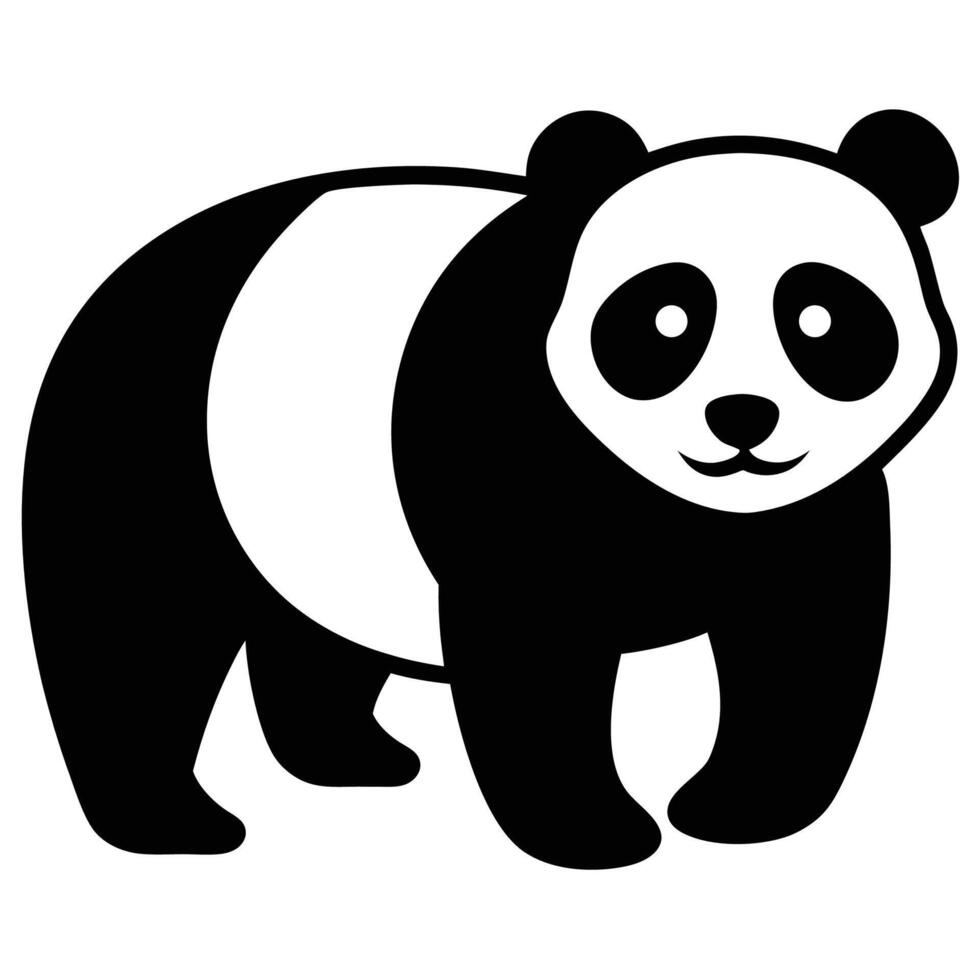 Minimal Panda Silhouette Clipart, Graphic Art Animal Icon Design, Black and White Panda vector