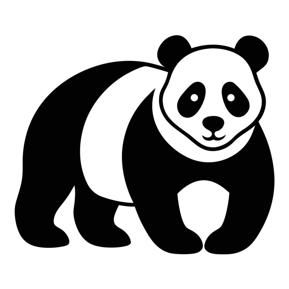 Minimal Panda Silhouette Icon, Black and White Panda Clipart Design vector