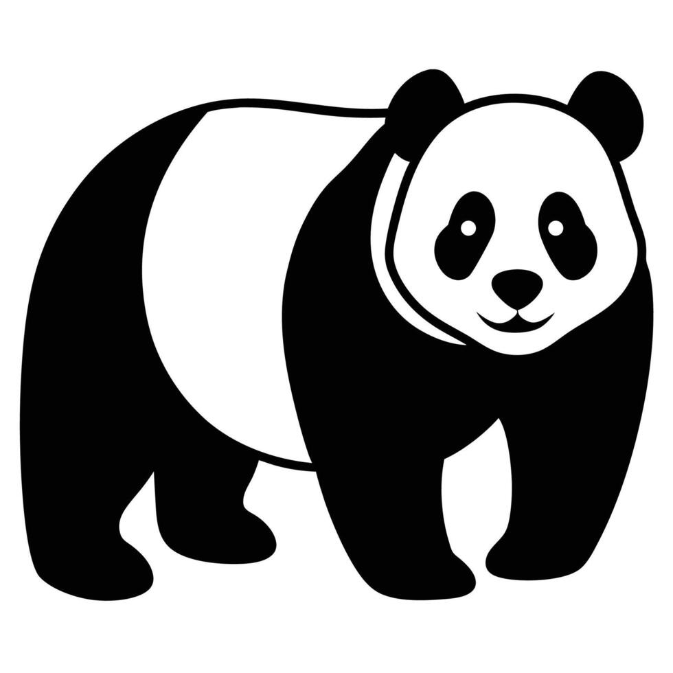 Graphic Art Panda Icon, Cute Silhouette of Panda, Black and White Animal Clipart vector