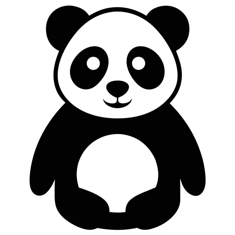 Black and White Panda Silhouette, Cute Panda Icon, Graphic Art Clipart, Animal Graphic Design vector