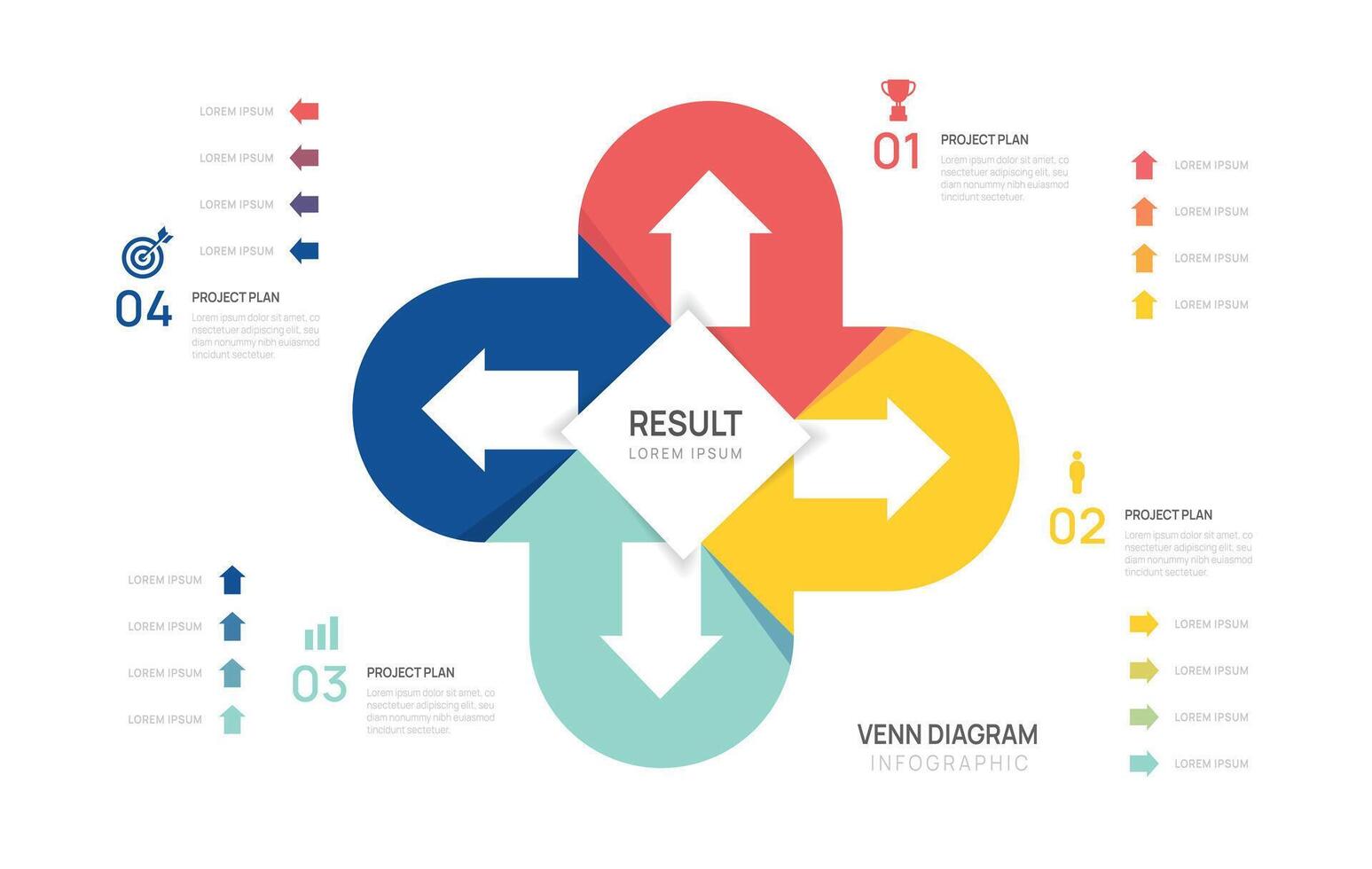 Venn diagram arrow infographic chart template for business start up presentation elements illustration. vector