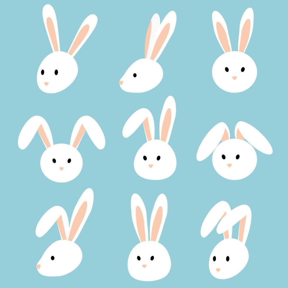 Set of rabbit head. Flat bunnies illustration. vector
