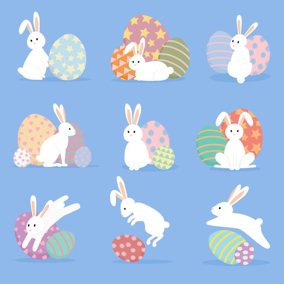Set of Easter egg with rabbit. Flat design. vector