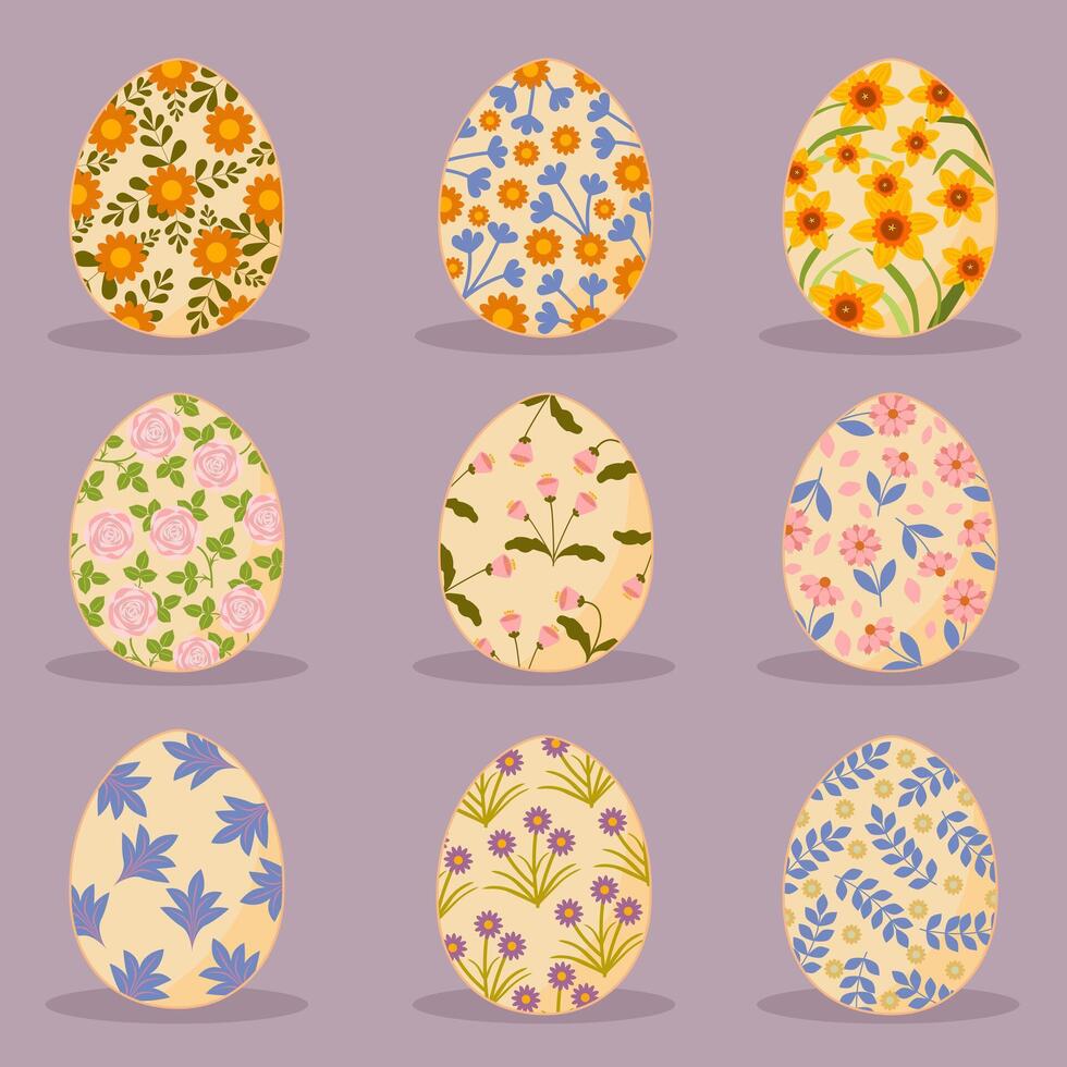 Easter eggs collection. Set of Floral pattern in egg shape. vector