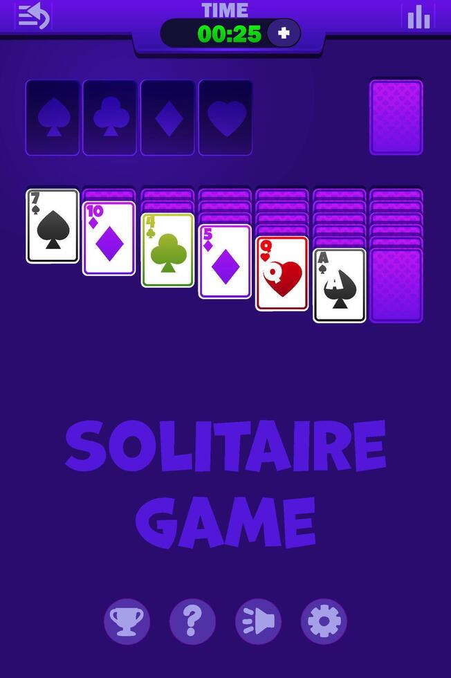Playing solitaire on purple background UI, buttons for your Game development. Solitaire Gameplay Screen vector