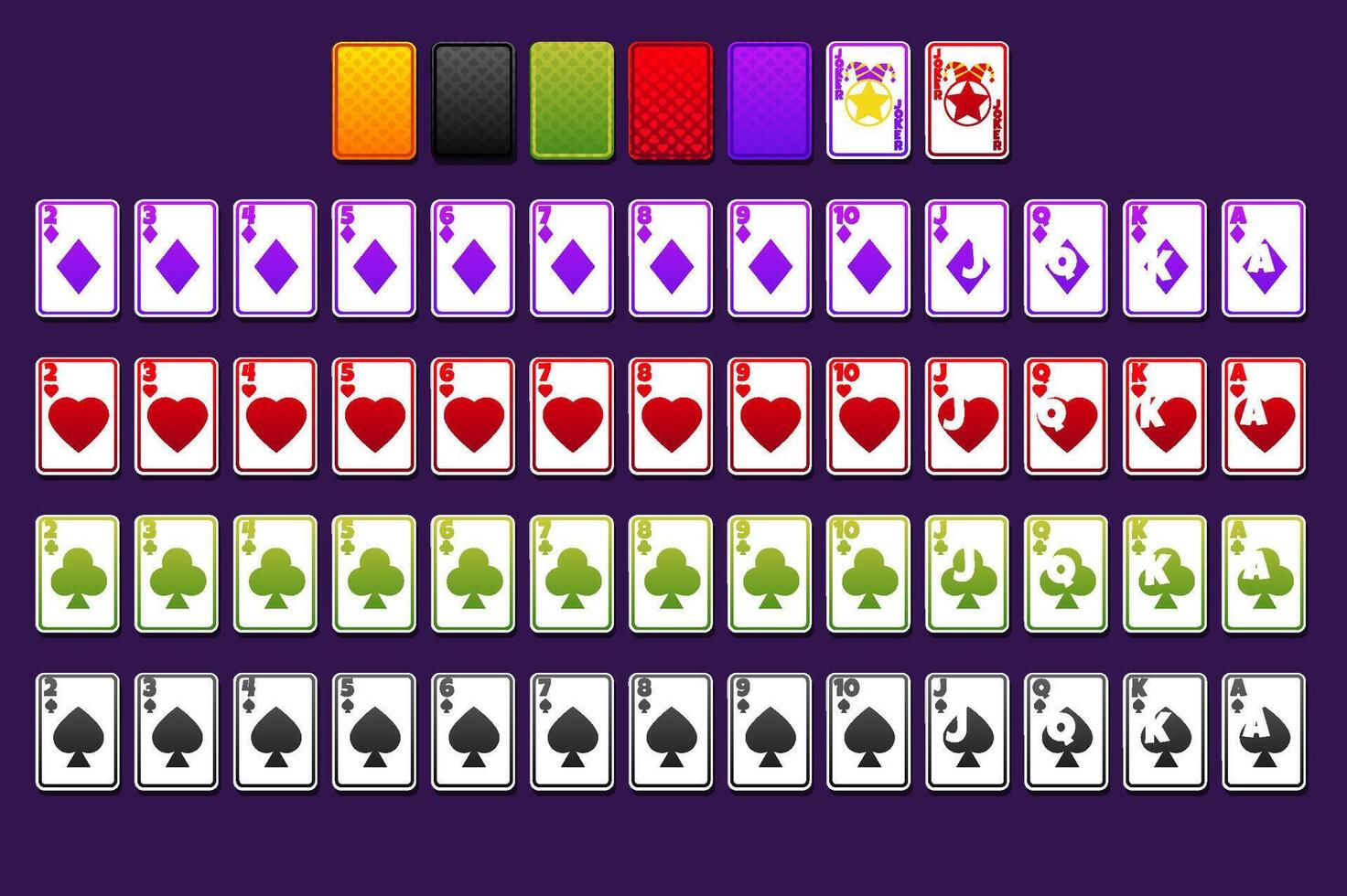 Cartoon Poker playing cards, full deck for your games. Playing cards for poker, solitaire, match3 or more board games vector