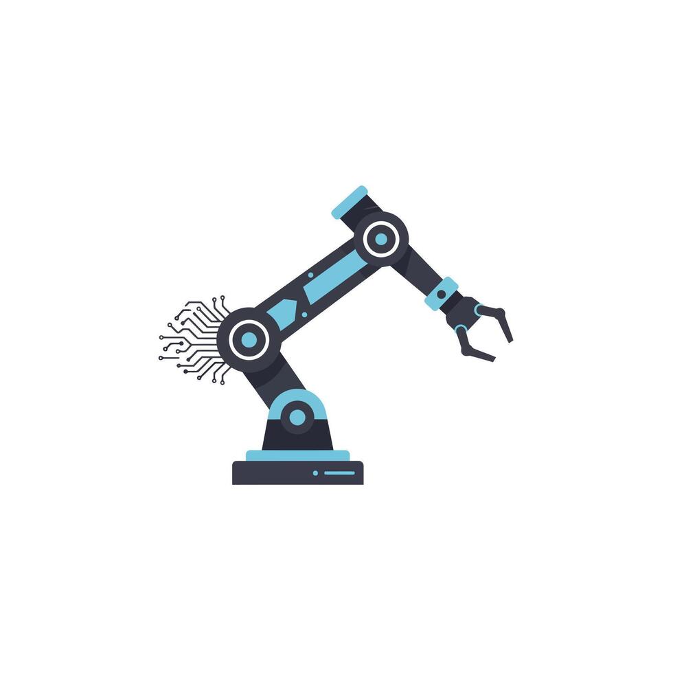 A robot arm with a machine on it vector