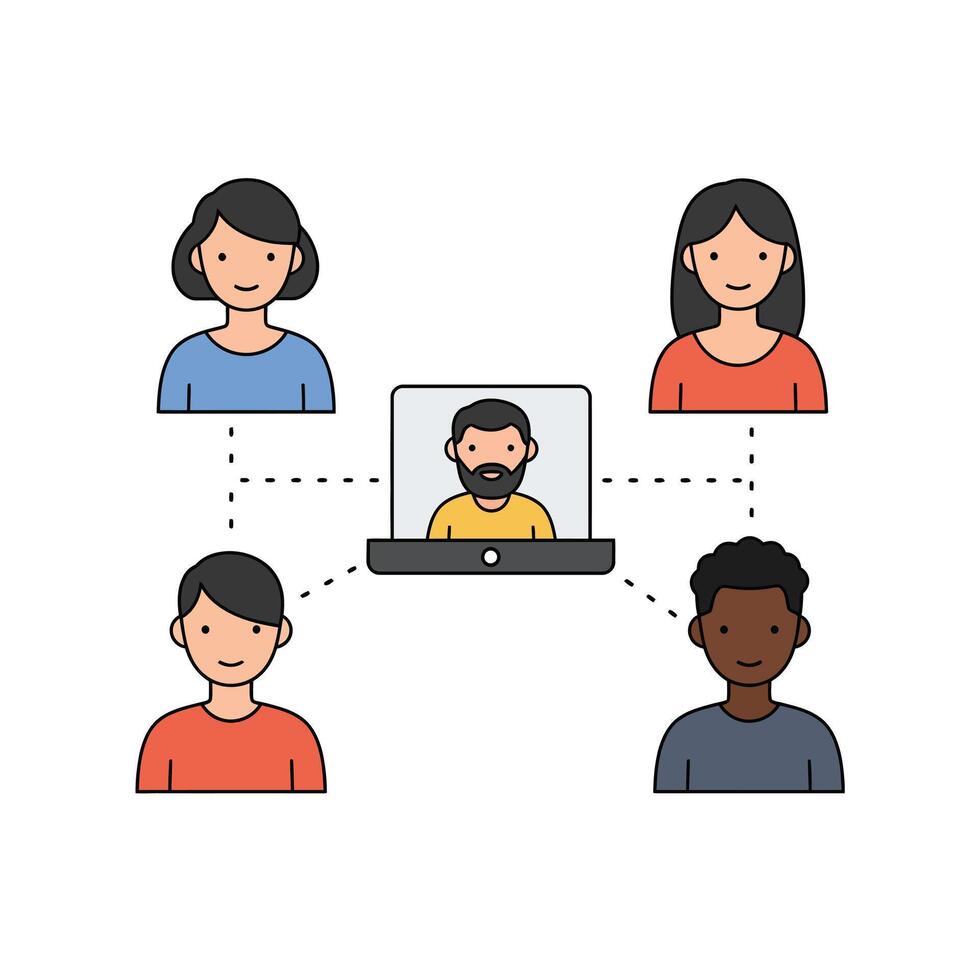 People connected to a laptop and a tablet vector