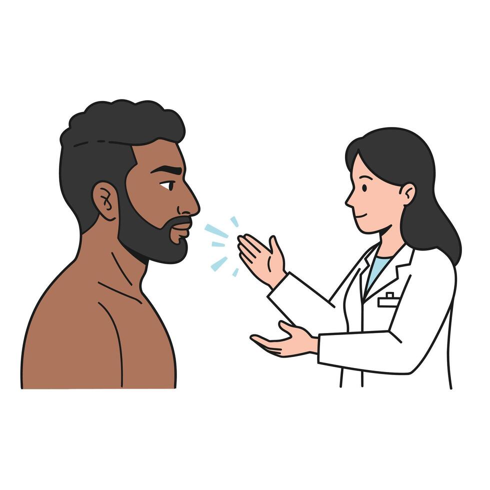 A doctor is giving a man a cold compress vector