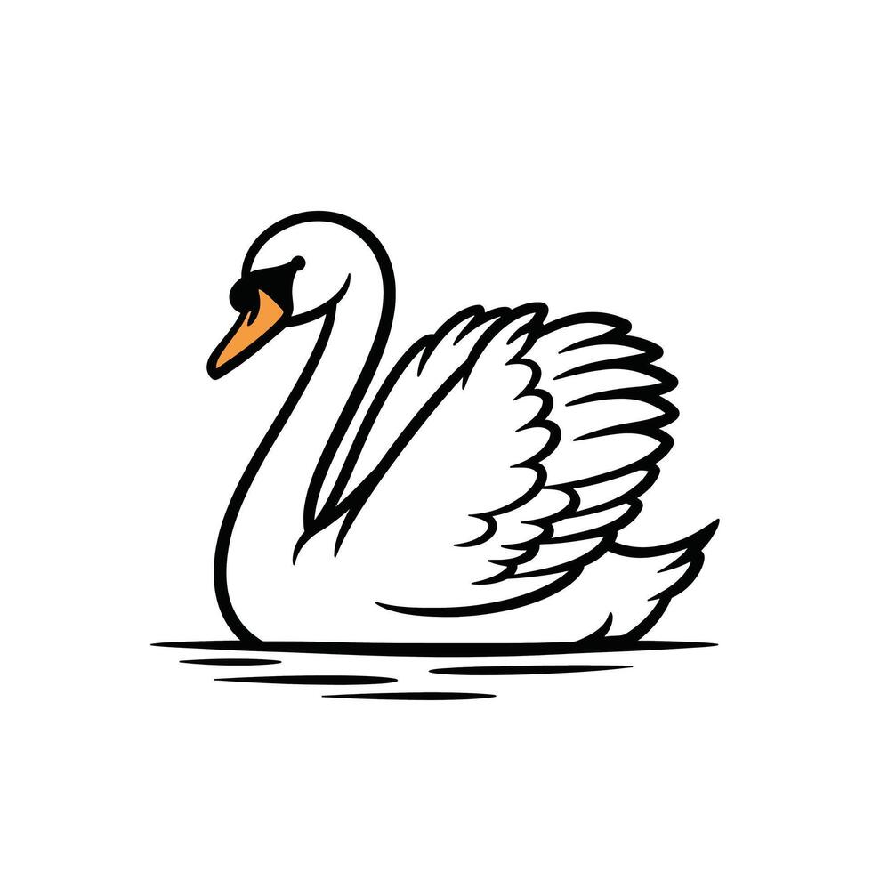 A white swan swimming in the water vector
