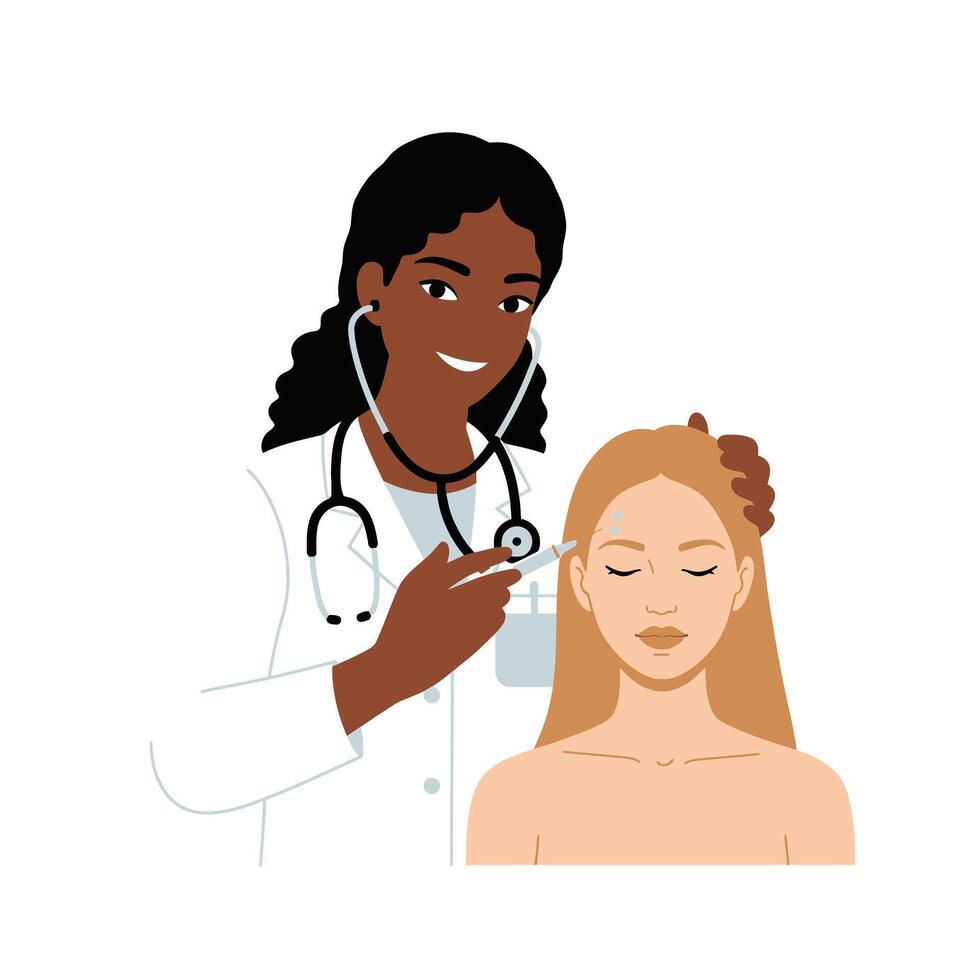 A doctor is examining a woman's face vector