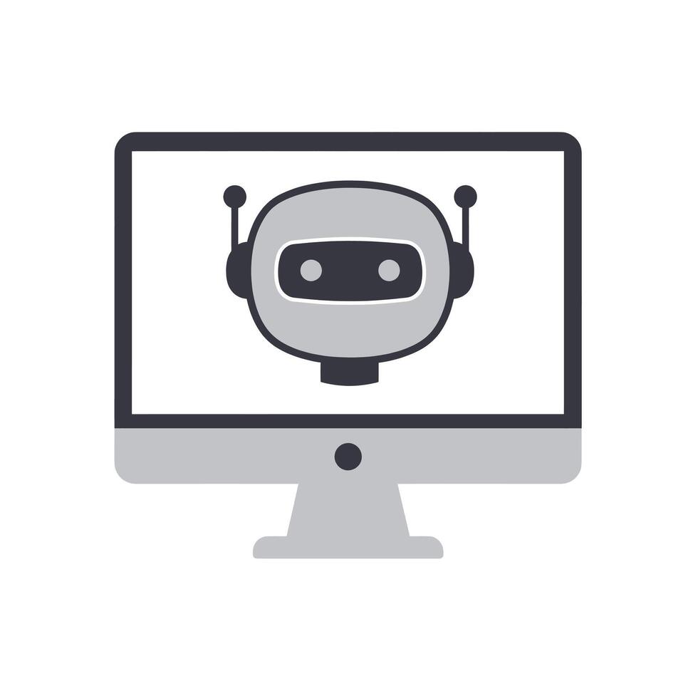 A computer monitor with an image of a robot on it vector
