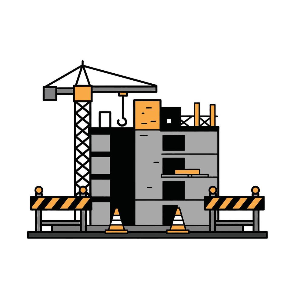 Construction site with crane and construction equipment vector