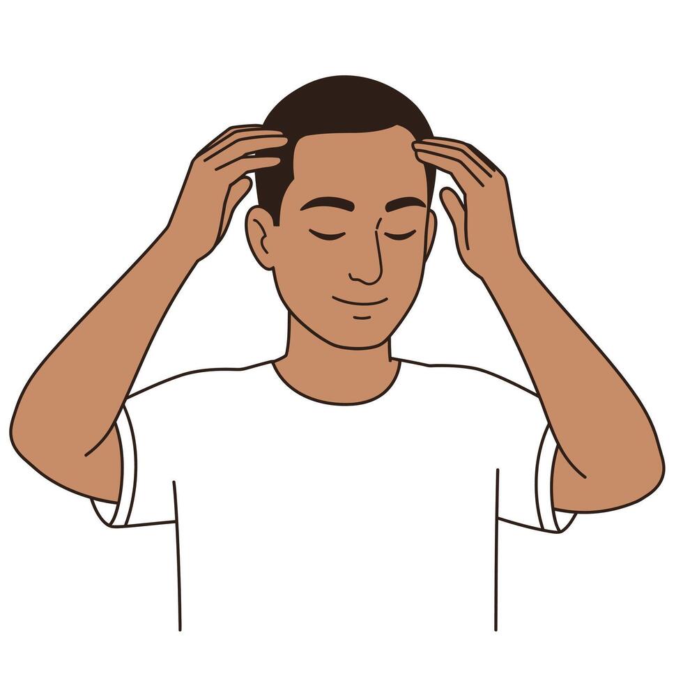 A man with his hands on his head vector