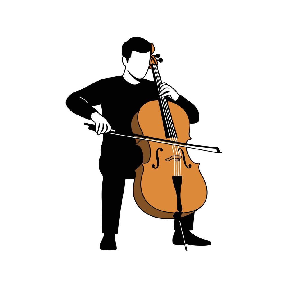 Cello player silhouette on white background vector