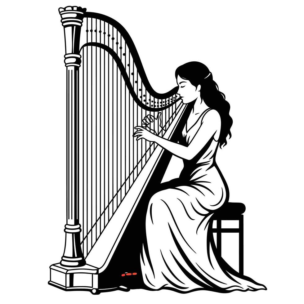 A woman playing the harp vector