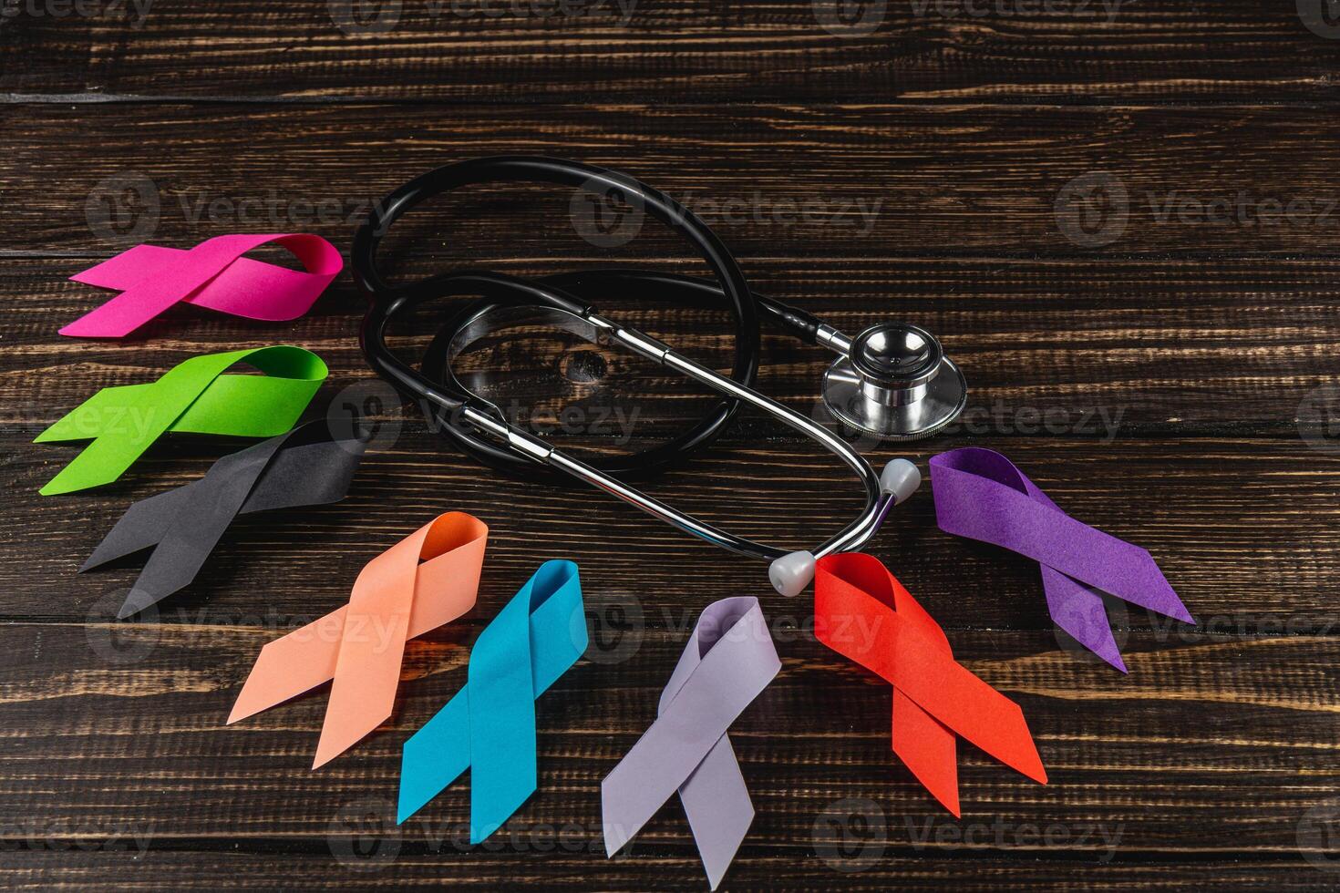 Ribbons symbolize the fight against various cancers and diseases photo