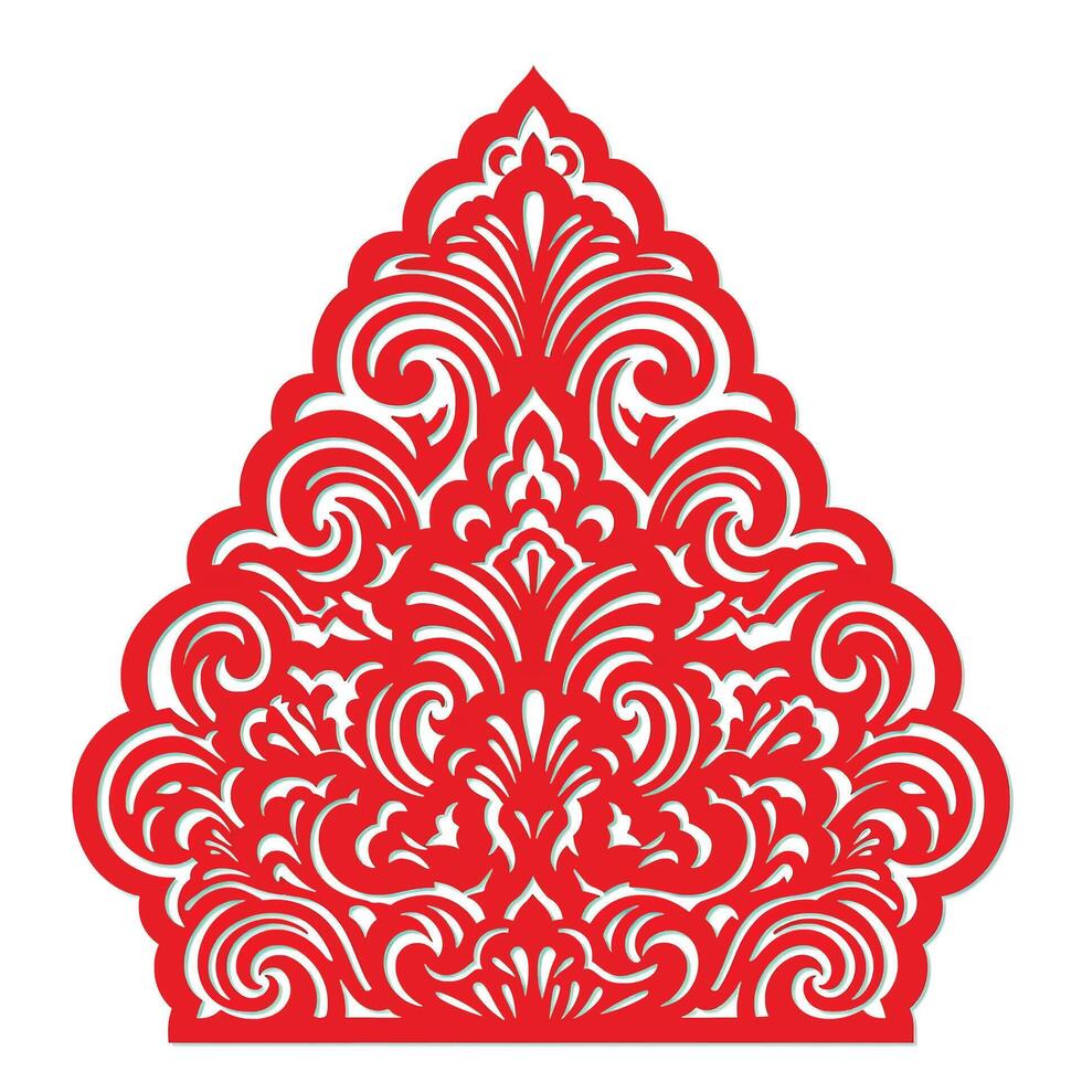 A red paper cutout of a chinese style pattern vector