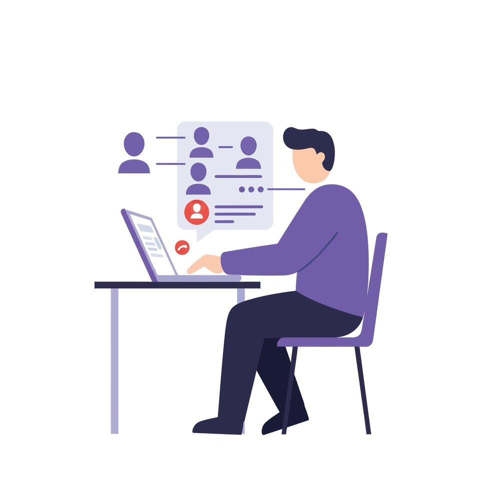 A man is sitting at a desk with a laptop vector