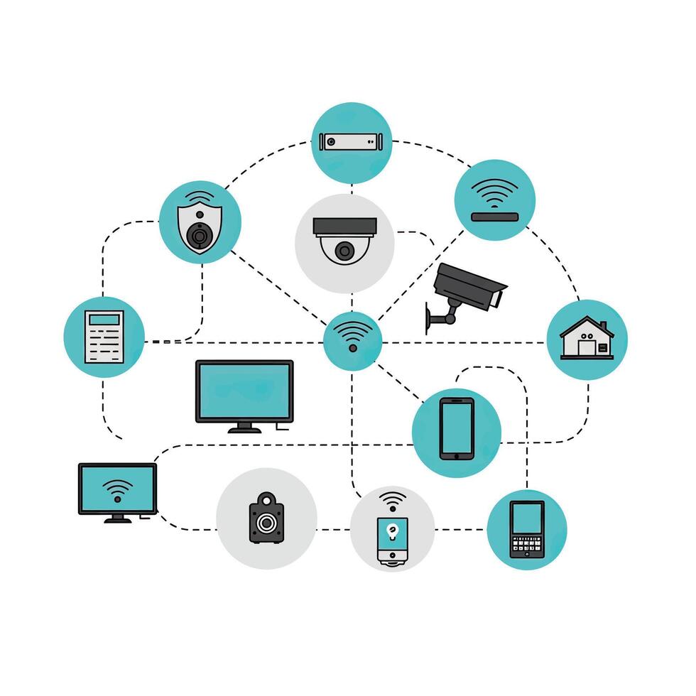 A diagram of smart home devices vector