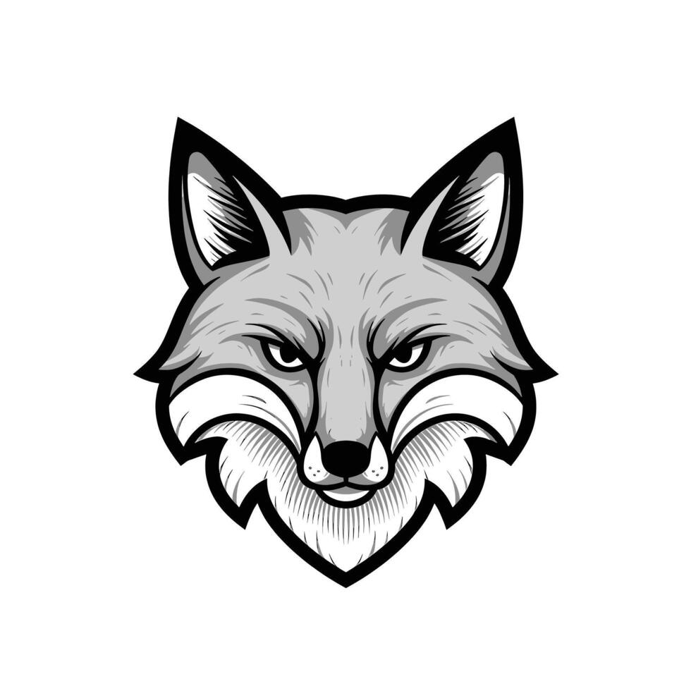 A black and white image of a fox head vector