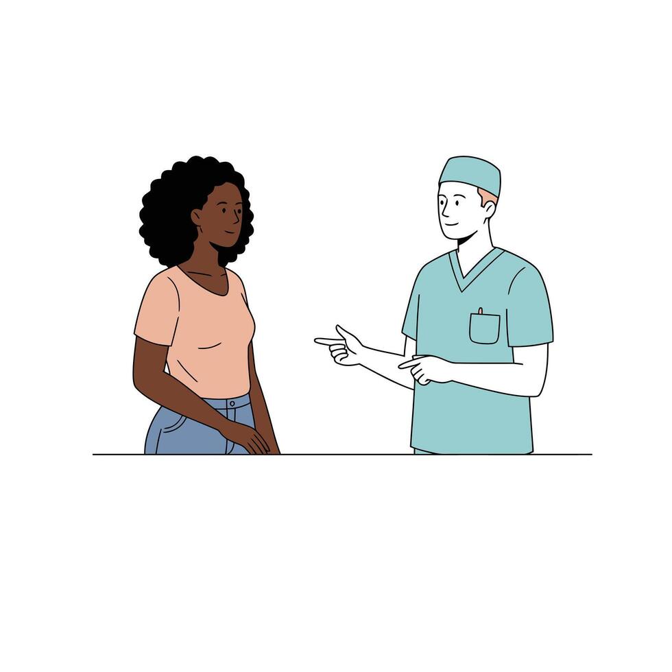 An illustration of a doctor talking to a patient vector
