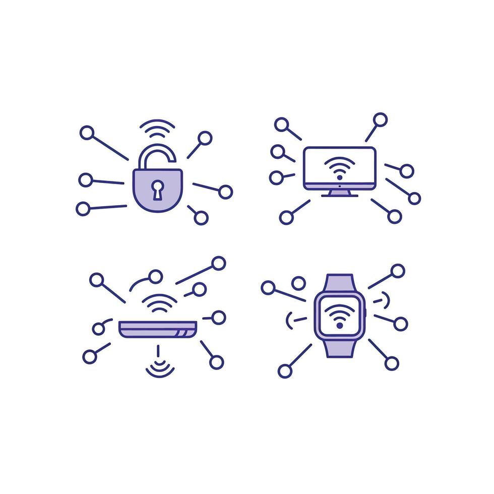 Four icons of different devices connected to each other vector