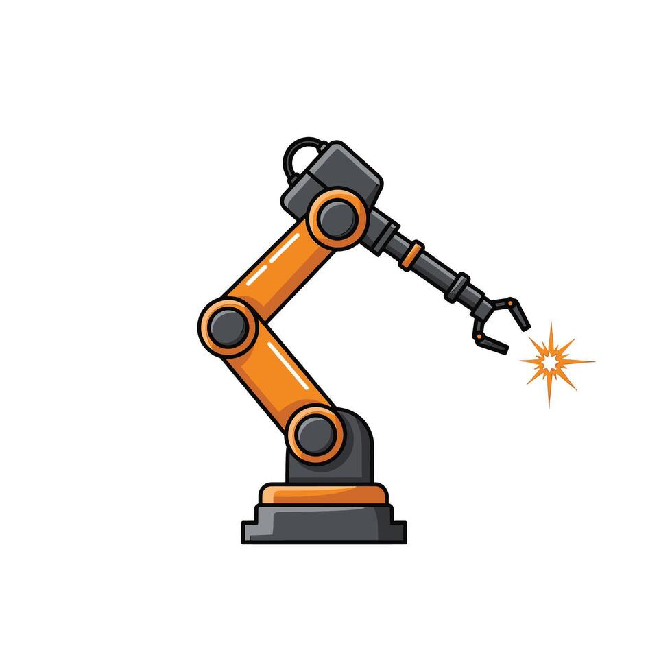 An orange robot arm with a light on it vector
