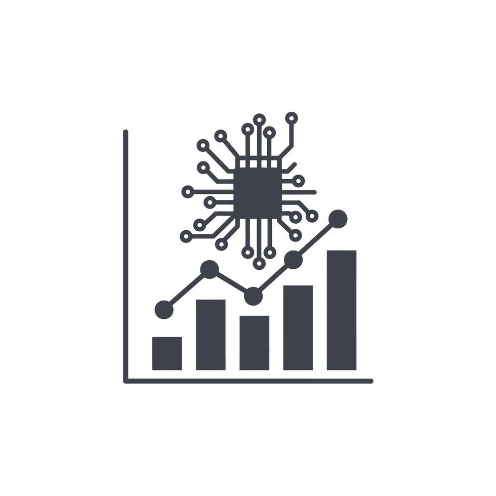 A computer chip icon with a bar chart vector