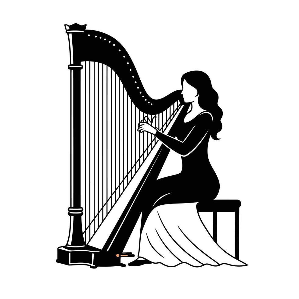 A woman playing the harp vector