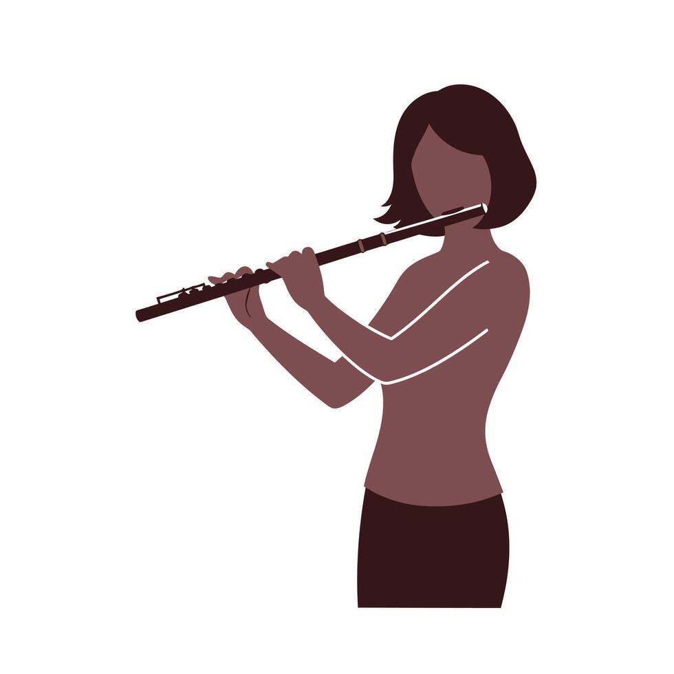 A woman playing the flute on a white background vector