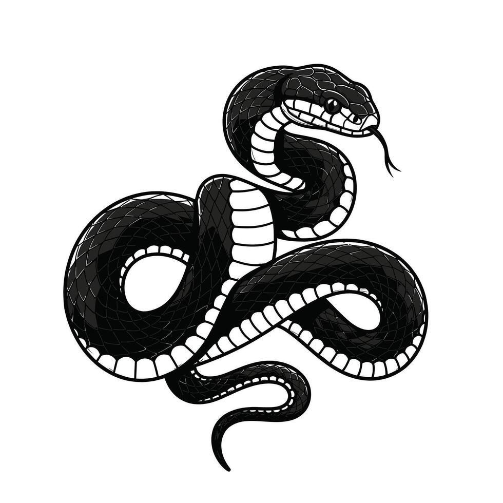 A black and white drawing of a snake vector