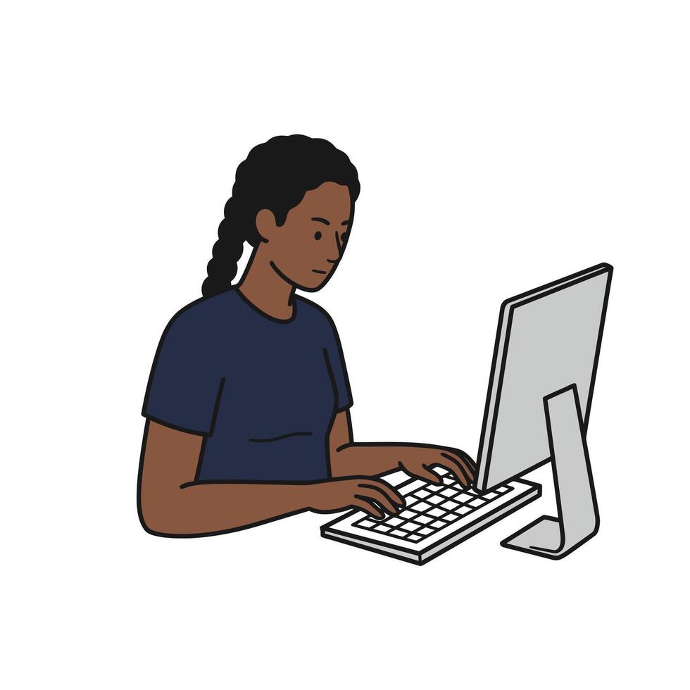An illustration of a woman using a computer vector