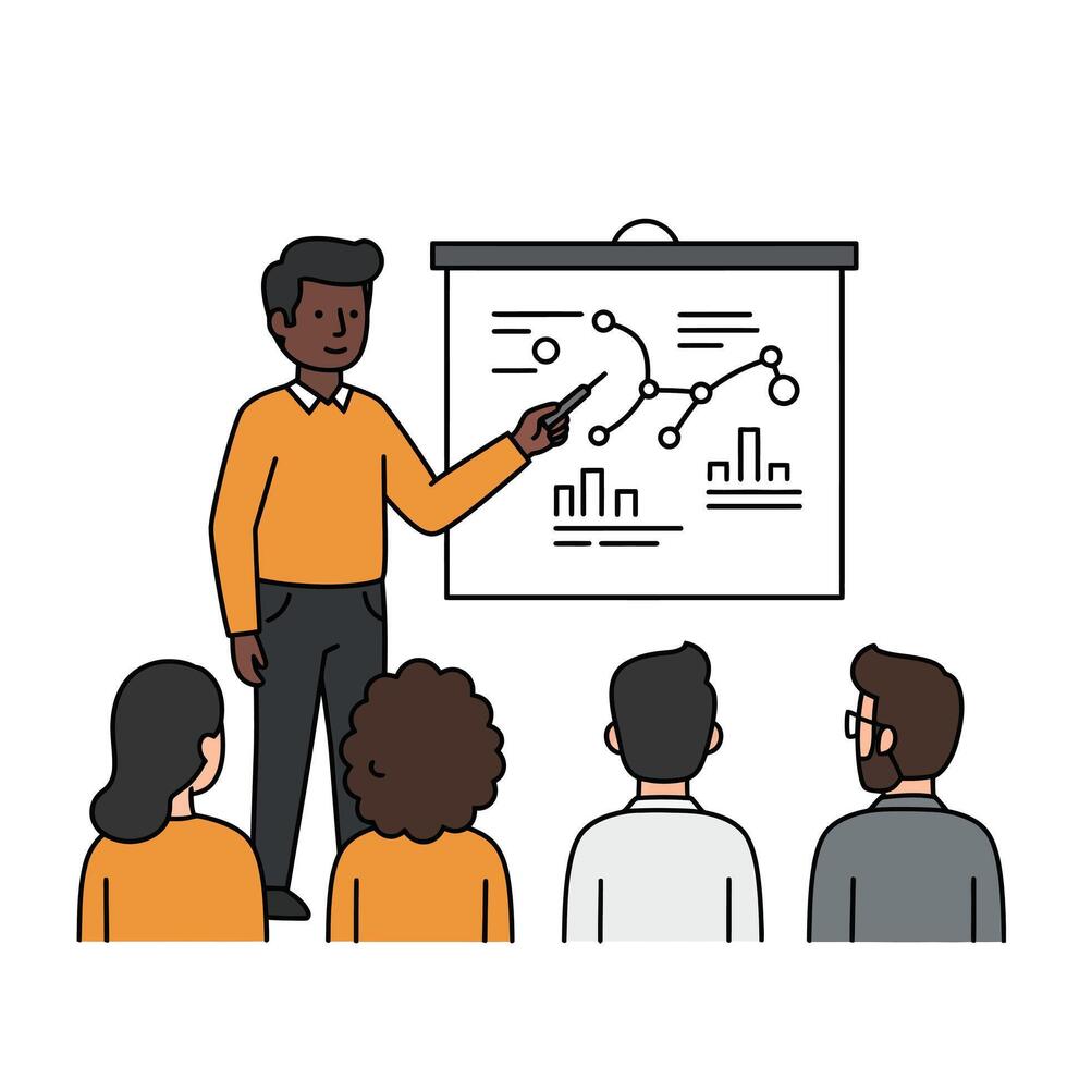 A man is giving a presentation to a group of people vector