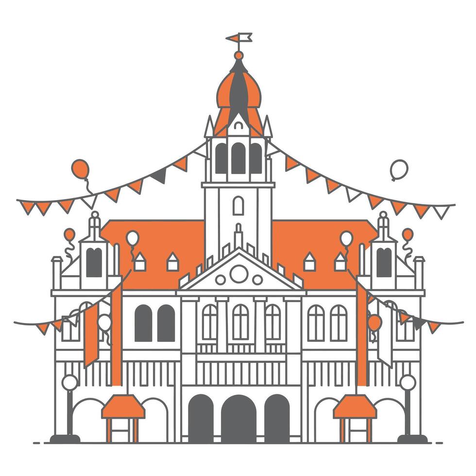 A building with a clock tower and bunting vector
