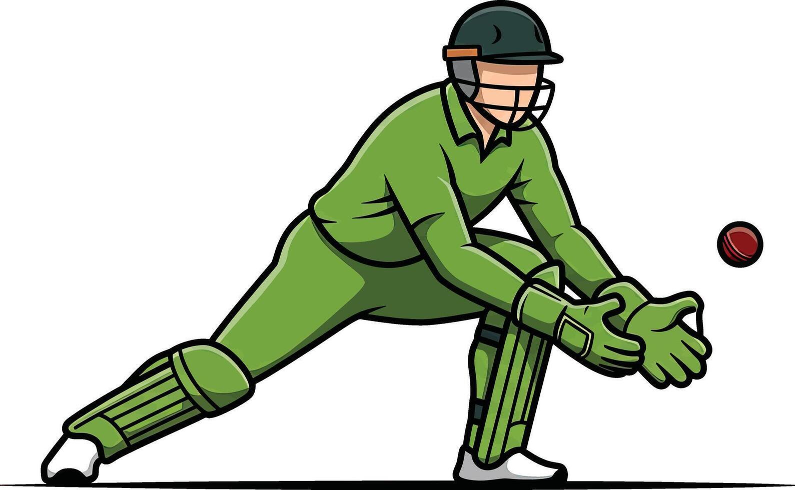 Cricket player in green uniform with ball vector