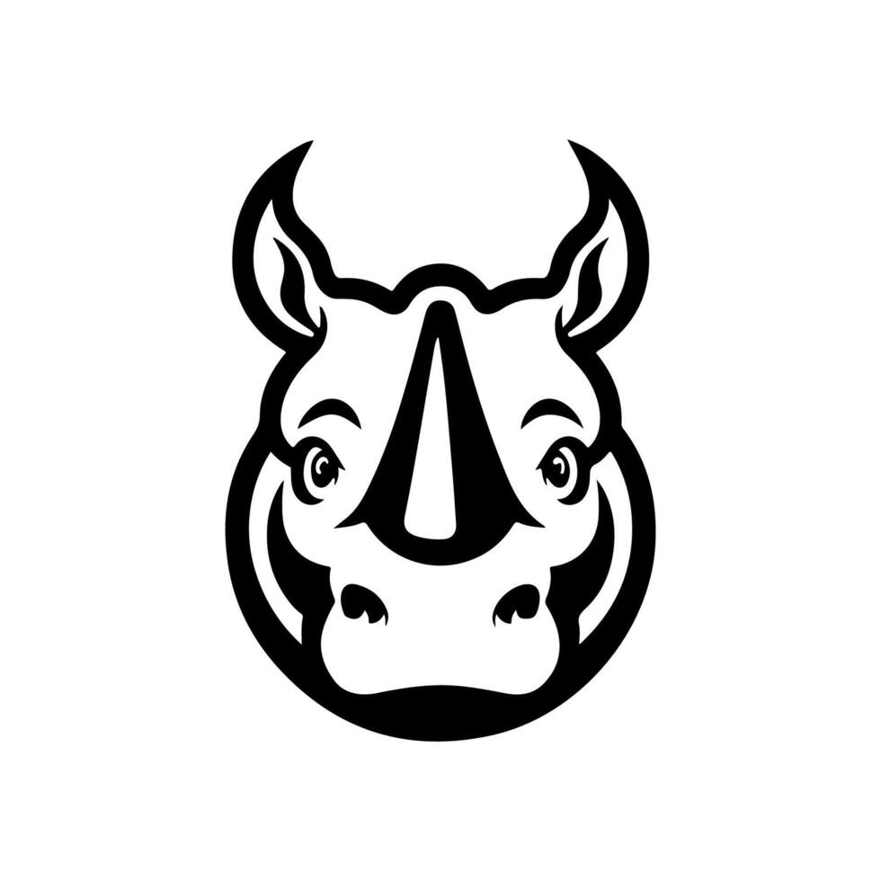 Illustration of head of wild angry rhino in vintage monochrome style. vector
