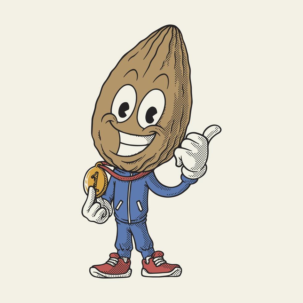 retro cartoon sporty almond mascot vector