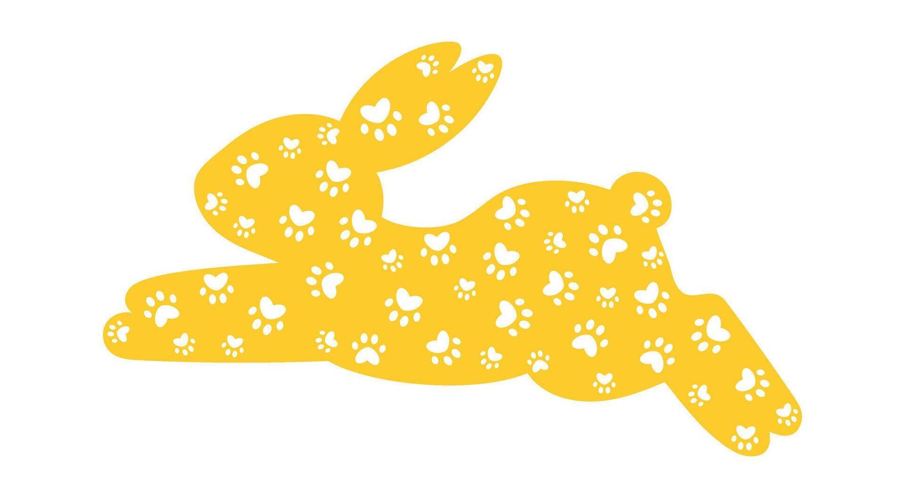 Leaping Bunny Silhouette. Cute Yellow Rabbit with Paw Print and Heart Pattern for Easter, Spring, and Decorative Designs. Easter Bunny Silhouettes vector