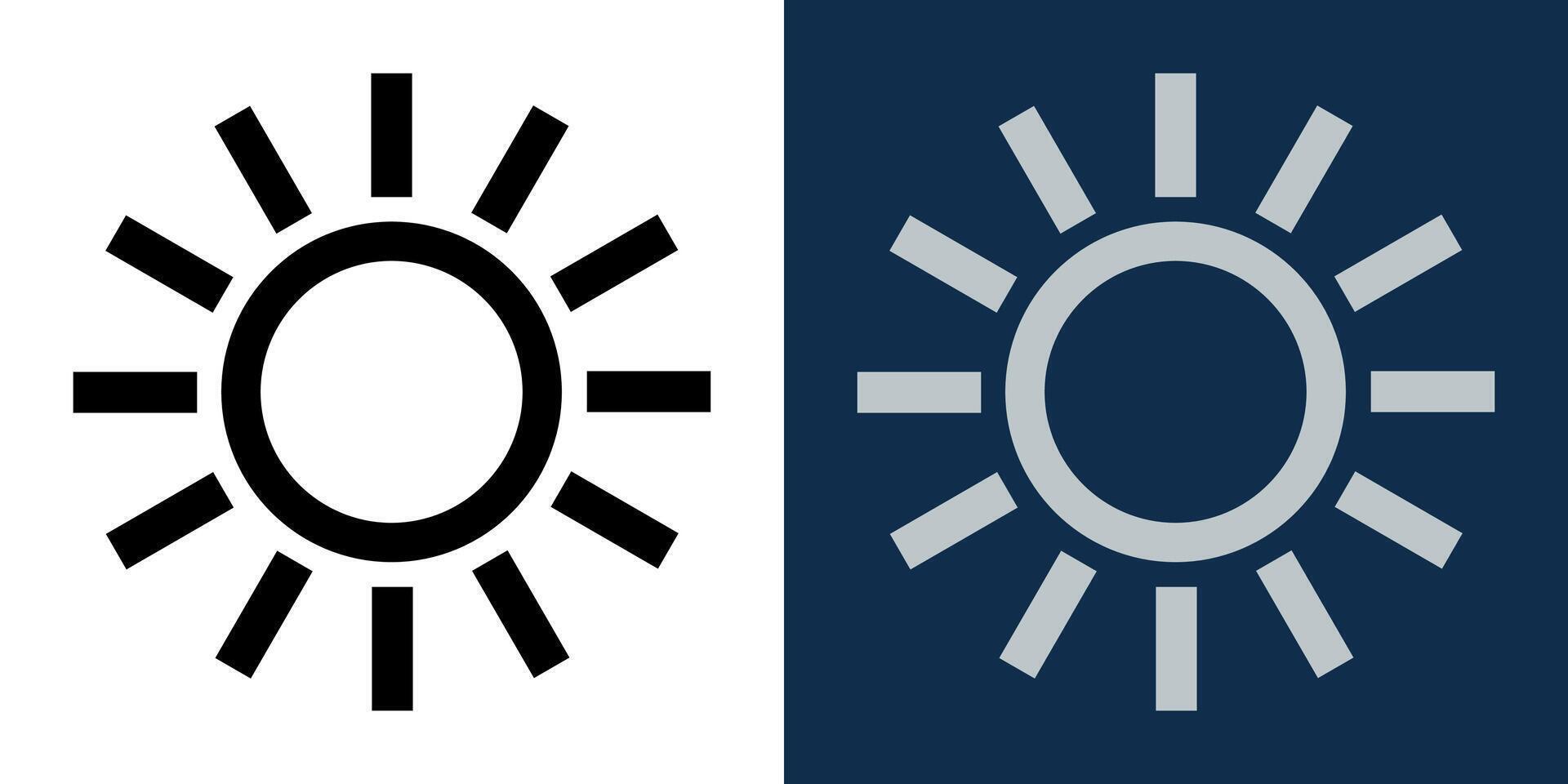Black and white sun icon on light and dark background. Symbol of brightness and dark mode. illustration for user interface, web design, and mobile applications. vector
